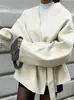 Abrigo Corto de Lana Doble Cara Estilo Francés Perezoso Chic con Cuello en V y Cinturón Cruzado para Mujer en Otoño e Invierno