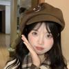 Retro all-Match nuvem boina Japonês outono e inverno botão elemento jornaleiro chapéu da menina com aparência de rosto pequeno grande cabeça circunferência chapéu