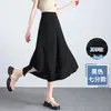 Pantalones Falda Frescos de Verano con Abertura Lateral para Mujer, Delgados y Holgados, Largo Tres Cuartos, Adelgazantes, Opacos, Pierna Ancha, Casual, Protección Solar, Pantalones Negros