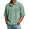 Camisa polo casual masculina de manga curta, cor sólida, waffle, europeia e americana, para o verão, camiseta masculina solta e moderna