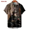 Camisa Hawaiana con Estampado de Mono Gentleman para Hombre Divertida Animal 3D Estampado Manga Corta Estilo Urbano Holgada Camisa con Solapa