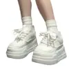 Tênis Brancos Plataforma com Solado Grosso para Aumentar a Altura para Mulheres Primavera e Outono 2026 Sapatos Brancos Plataforma com Solado Grosso Mocassins de Cadarço com Bico Redondo