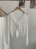Omalai Xale Ruffle com Decote V Cobertura Leve Blusa Bambu Linho Proteção Solar Cardigan Tricotado para Mulheres 6801