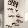 Estante para Toallas de Baño de Nogal Hogareño Sin Taladro Montado en Pared Aluminio Espacial Juego de Estantes de Almacenamiento para Baño
