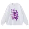 Camiseta de Manga Corta Lavada Desgastada con Estampado de Graffiti Holgada Talla Grande Estilo Hombro Caído Retro Americano Ropa Urbana Marca de Moda Top de Manga Larga