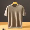 Nueva camiseta de punto de lana base para hombre de otoño e invierno, cuello redondo, cachemira, manga corta, casual, versátil, color liso