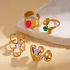 Anillo Abierto de Flor Hueca con Circonita de Acero Inoxidable Anillo de Dedo Índice de Moda Transfronteriza Europea y Americana Anillo de Diseño de Nicho