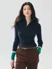 Suéter de punto de cachemira para mujer con media cremallera y cuello alto, otoño/invierno, corte ajustado, diseño color block, suéter de moda, capa base