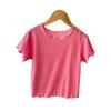 Camiseta de verano de manga corta para niña, estilo occidental, personalizada, de marca de moda, estilo coreano, color caramelo, con borde de oreja de madera, seda helada, media manga