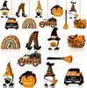 30 Peças Enfeites de Madeira Pendurados para Halloween Decoração de Árvore de Halloween Pingente de Placa Pendurada Oca de Madeira de Halloween