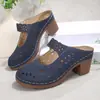 Pantuflas de Tacón Alto Caladas Estilo Europeo y Americano para Mujer, Nuevo Modelo Verano 2026, Tacón Grueso, Deslizables Transfronterizos de Punta Cerrada, Medias Pantuflas al por Mayor