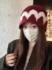 Gorro de Punto Jacquard con Capucha para Mujer Estilo Coreano Fair Isle Retro Versátil Protección para Orejas Engrosado Cálido Gorro de Lana