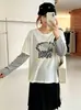 Suéter de punto a rayas con estampado de gato de dibujos animados para mujer talla grande, colección otoño 2026, top casual para mujeres con curvas, con diseño de imitación de dos piezas