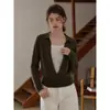 Suéter de malha com lapela em blocos de cor verde café, estilo coreano minimalista de duas peças "V Hidden Light" para mulheres, top versátil