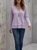 Nova Roupa Feminina Outono/Inverno 2026 Decote em V Patchwork de Renda Casual Manga Longa Camiseta Top para Mulheres Amazon Site Independente Europeu e Americano