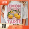 Camiseta para Mujer de Marca Independiente, Talla Europea, Estampado de Limones Acuarela, Camiseta Casual de Moda con Mangas Cortas y Cuello Redondo, Corte Regular, Adecuada para el Verano