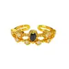 Anillo Abierto de Rama Vintage de Segunda Mano de Doble Capa con Rombos y Circonita, con un Toque Retro Único de Lujo de Alta Gama