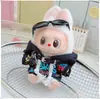 Ropa para Muñeca Labubu de Primera, Segunda y Tercera Generación 17cm Atuendo de Fiesta Sentado Labubu Sudadera Genial Estilo Callejero con Graffiti y Gafas de Sol