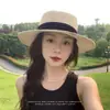 Chapéu de Palha de Topo Reto Estilo Hepburn para Mulheres, Chapéu de Sol de Aba Larga para o Verão, Versátil para Férias na Praia, Faz o Rosto Parecer Menor, Chapéu de Palha da Moda