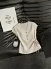 Camisa de encaje patchwork de diseño de nicho de alta gama con cuello en V para mujer, nuevo estilo de verano 2026, camisa única para mujeres petite