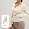 Chamarra de yoga adelgazante y favorecedora para mujer, con cierre de cremallera, con capucha, manga larga, poliéster-spandex de alta elasticidad, top tipo cárdigan deportivo y de fitness, otoño e invierno