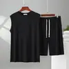 Conjunto Casual de Dos Piezas de Verano Nuevo, Chaleco sin Mangas de Modal para Hombre y Pantalones de Cinco Puntos, Holgado, Talla Grande, Conjunto de Ropa para el Hogar