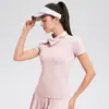 Top Esportivo de Golfe Fitness Manga Curta Gola Alta Slim Fit Respirável Elástico