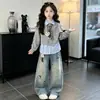 Conjunto para niña, nueva colección otoño 2026, elegante estilo preppy infantil, conjunto de dos piezas, ropa de otoño, pantalones de pierna ancha, conjunto de dos piezas