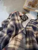 Camisa a Cuadros Retro Versátil Estilo Preppy Coreano para Mujer Primavera y Otoño Nuevo Diseño de Nicho Holgado Top Cepillado