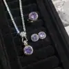 Collar con Colgante de Zirconio Octogonal Morado de Litio Corte Rosa Milenio Anillo Abierto de Lujo Ligero Pendientes de Botón