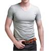 Atacado de fábrica dos homens de manga curta dos homens T-shirt dos homens primavera verão slim cor sólida modal aumentar super gordura decote em V