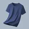 Camiseta de Manga Corta de Algodón de Seda de Modal Hielo para Hombre, Cuello en V, Negro Sólido, Verano, Sensación de Hielo, Secado Rápido, Corte Ajustado, Camiseta Base de Media Manga