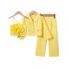 Traje de Chaleco Camisola Floral Estilo Europeo y Americano para Niñas Otoño/Invierno 2025 con Pantalones Largos y Chaqueta de Manga Larga Atuendo de Moda para Niñas