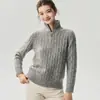 Outono 2026 Novo Suéter de Malha Trançada com Gola Alta e Zíper Meio Aberto Suéter Leve de Luxo em Cashmere Leve e Quente