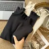 Camisa básica requintada estilo francês miu com barra franzida para mulheres, suéter interno de meia-gola para outono e inverno, blusa de malha de manga comprida