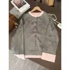 Jaqueta Jacquard Nova Chinoiserie em Combinação de Cores Cinza e Rosa para Mulheres Primavera e Outono 2025 Novo Estilo Nacional Versátil de Alta Qualidade