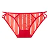 Ropa interior roja para mujer Ropa interior sexy y encantadora para mujer Festive Year de Vida Cintura baja de encaje Malla roja Tangas transparentes