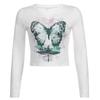 Camiseta con cuello en V y estampado de mariposas para mujer europea y americana 2023, primavera y otoño, manga larga, corta, Y2K