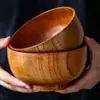 Tazón Grande Antiescaldado de Madera de Azufaifo Natural para Fideos, Tazón de Arroz Doméstico Estilo Japonés para Niños, Tazón Redondo de Madera Espesado para Sopa con Grabado