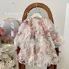 Vestido de Fada das Flores da Primavera e Outono para Bebê Menina Estilo Coreano Moda Nova Estilo Princesa Infantil Manga Bufante Saia Curta