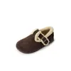 Sapatos Birkenthal de Couro Vintage Estilo Ocidental Sapatos Fofos Mocassins Versáteis Outono e Inverno Sapatos de Algodão Forrados com Fleece Sapatos de Camada Única com Solado Macio para Mulheres