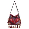Bolsa de palha tecida com franjas em estilo étnico, bolsa de ombro grande vintage boêmia, bolsa transversal de grande capacidade para viagens e deslocamento
