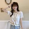 Nuevo Top Corto Elegante de Verano para Celebridad de Internet Transfronterizo para Mujer Estilo Coreano Delgado de Manga Corta Cárdigan Tejido Fino 9122 #