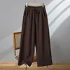 Pantalones dad de algodón y lino para mujeres de mediana edad y mayores, pantalones cropped artísticos vintage de algodón y lino, pantalones rectos holgados casuales transpirables de verano