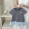 Camiseta de Manga Corta para Niña Ropa de Verano 2026 Nuevo Estilo Camiseta de Rayas de Media Manga para Niños Camiseta Básica de Verano Estilo Coreano para Niña Pequeña