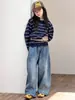 Conjunto de Otoño para Niñas Medianas y Grandes Ropa Infantil Niños Niñas Suéter de Rayas Tejido Cárdigan Jeans Conjunto de Dos Piezas Moderno
