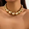 Collar Exagerado de Cuentas Grandes Europeas y Americanas para Mujer, Diseño de Moda y Único, Cadena Sencilla para Clavícula, Nueva Joyería Transfronteriza