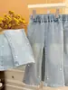 Jeans Jeans Tendência Outono 3D Estrela do Mar para Meninas, Calça Casual Estilosa Infantil, Roupa da Moda para Crianças