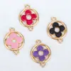 Flor de Trébol de Cuatro Hojas Accesorios Colgante Creativo Doble Colgante Aleación con Goteo de Aceite Accesorios de Joyería Pendientes Pulsera Collar DIY Lote