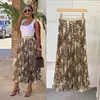 Saia midi plissada estilo A, de cintura alta, emagrecedora, com estampa estilo francês, para mulheres, estilo de férias de verão, saia elegante para o trabalho